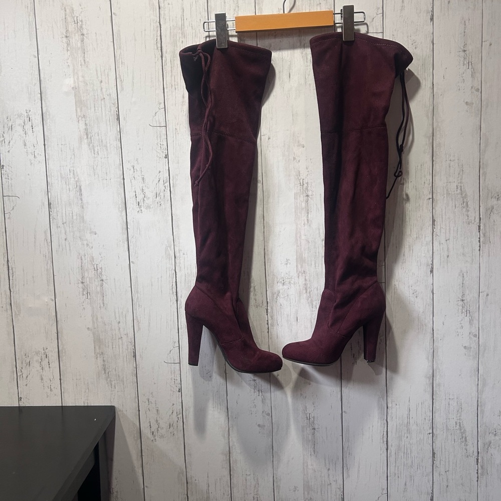 Zigi Soho Women's Vegan Suede Over-the-Knee High Heel Boots Burgundy Size 6 EUC